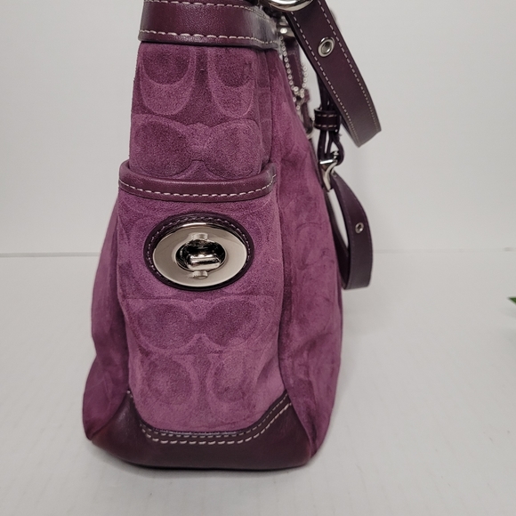 Coach Burgundy Suede Leather Logo Medium Satchel Handbag F0973-14000 - Picture 11 of 12